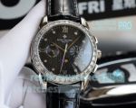 Swiss Copy Patek Philippe Complications SS Black Dial Diamond Bezel Watch